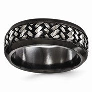 Black Titanium Beveled Patterned 9mm Wedding Band