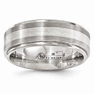 Titanium w/14k White Gold Textured Lines 7.5mm Wedding Band