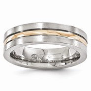 Titanium and 14k Rose Gold Grooved 6mm Wedding Band