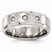 Titanium Beveled Diamond with Sterling Silver Bezel, Size 10, (0.09 ctw, I1-I2 Clarity), Ring