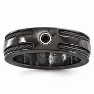 Black Titanium Cable Black Spinel with Sterling Silver Bezel 7mm Wedding Band