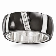 Black Titanium & Sterling Silver Diamond Polished 10mm Ring