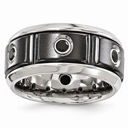 Black Titanium Stainless Steel Silver Bezel Black Spinel Ring