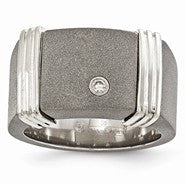 Titanium & Sterling Silver Diamond Signet Ring