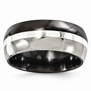 Black Titanium with Sterling Silver Inlay Polished 9mm Ring