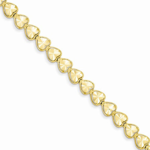 14K Yellow Gold Diamond-Cut Heart Bracelet