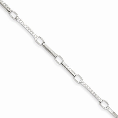 14K White Gold Polished and Textured Fancy Link Bracelet