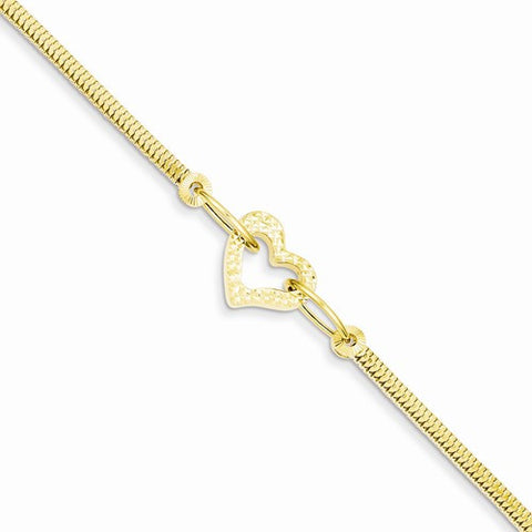 14K Yellow Gold Fancy Franco with Diamond-Cut Open Puff Heart Bracelet