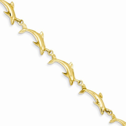 14K Yellow Gold Polished Dolphin Bracelet