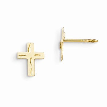 14k Yellow Gold Diamond Cut Cross Earrings