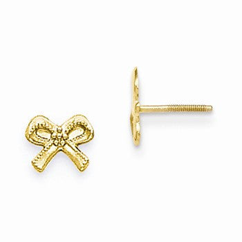 14k Yellow Gold Bows Screwback Earrings