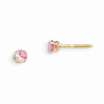 14k Yellow Gold 3mm Synthetic October Birthstone Earrings