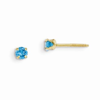 14k Yellow Gold 3mm Synthetic Blue Zircon Birthstone Earrings