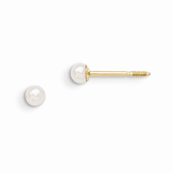 14k Yellow Gold 3mm Cultured Pearl Earrings