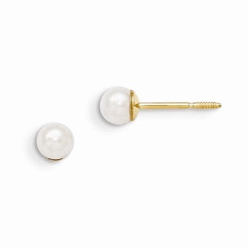 14k Yellow Gold 4mm Cultured Pearl Earrings