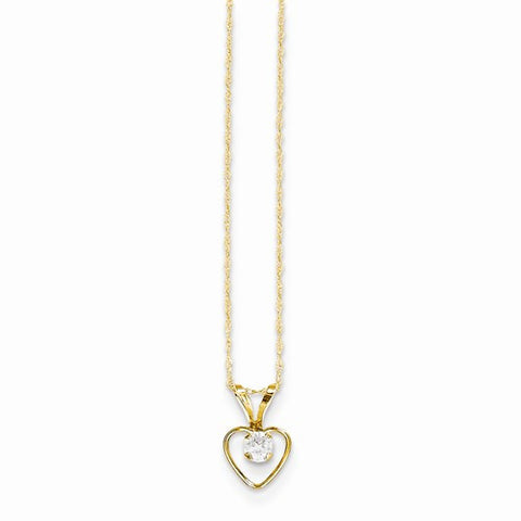 14K Yellow Gold Madi K White Zircon Heart Birthstone Necklace