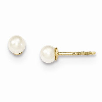 14k Yellow Gold 4.5mm Button Cultured Pearl Earrings