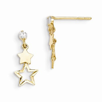 14k Yellow Gold CZ Polished Star Post Dangle Earrings