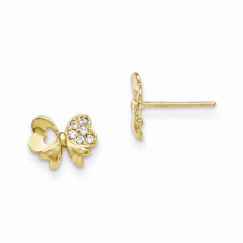 14k Yellow Gold CZ Bow Post Earrings