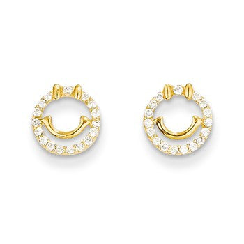 14k Yellow Gold CZ Smiley Face Post Earrings