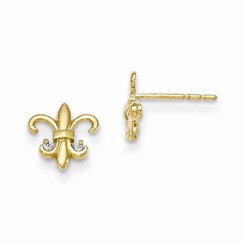 14k Yellow Gold CZ Fleur de lis Post Earrings