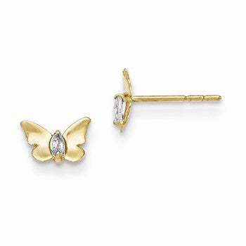 14k Yellow Gold CZ Butterfly Baby Post Earrings