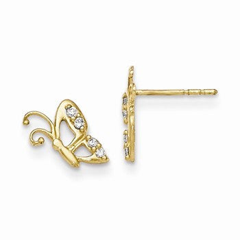 14k Yellow Gold CZ Butterfly Baby Post Earrings