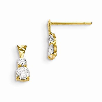 14k Yellow Gold CZ Diamond-cut Childrens Post Earrings