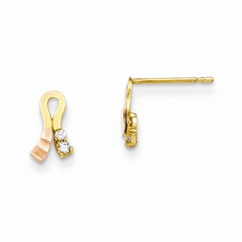 14k Yellow Gold Yellow Rose Gold CZ Childrens Ribbon Earrings