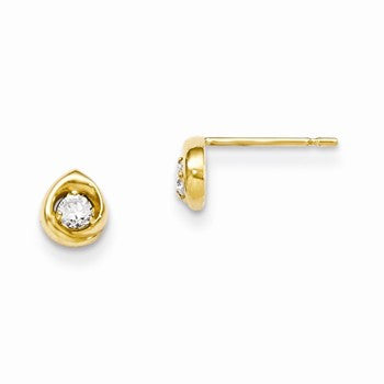 14k Yellow Gold CZ Childrens Teardrop Post Earrings