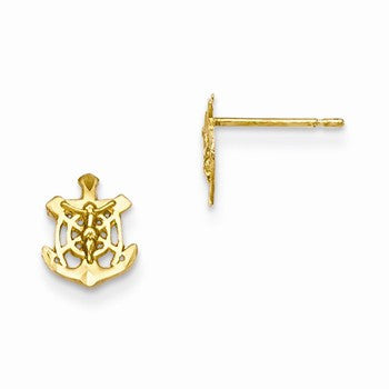 14k Yellow Gold Diamond-cut Childrens Mariner Crucifix Post Earrings