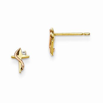 14k Yellow Gold Yellow Rose Gold CZ Childrens Cross Post Earrings