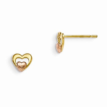 14k Yellow Gold Yellow Rose Gold Childrens Heart Post Earrings