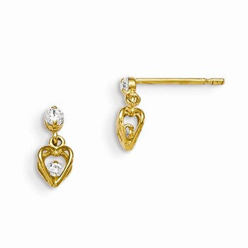 14k Yellow Gold CZ Childrens Dangle Post Earrings