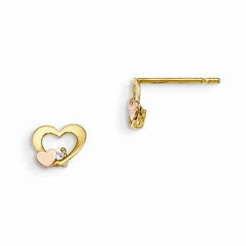 14k Yellow Gold Yellow Rose Gold CZ Childrens Heart Post Earrings