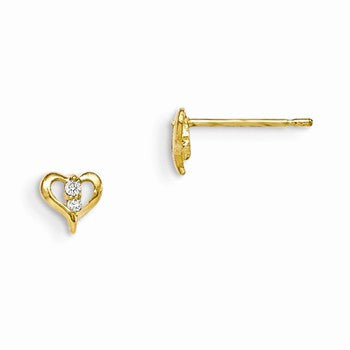 14k Yellow Gold CZ Childrens Heart Post Earrings