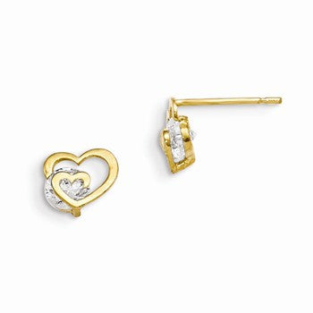 14k Yellow Gold CZ Childrens Heart Post Earrings