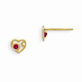 14k Yellow Gold CZ Childrens Heart Post Earrings