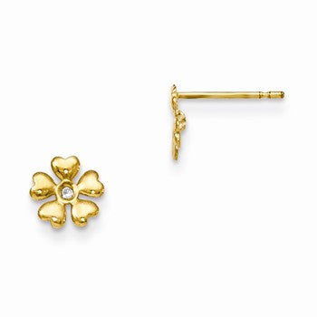 14k Yellow Gold CZ Childrens Flower Post Earrings