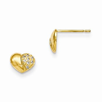 14k Yellow Gold CZ Childrens Heart Post Earrings