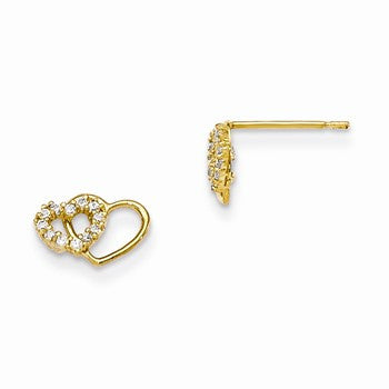 14k Yellow Gold CZ Childrens Heart Post Earrings