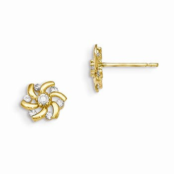 14k Yellow Gold CZ Childrens Flower Post Earrings