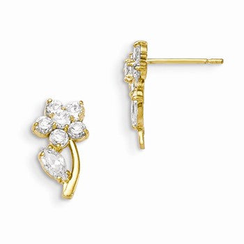 14k Yellow Gold CZ Childrens Flower Post Earrings