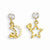 14k Yellow Gold CZ Diamond-cut Childrens Star & Moon Dangle Post Earrings