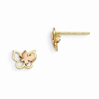 14k Yellow Gold Yellow Rose Gold CZ Childrens Butterfly Post Earrings