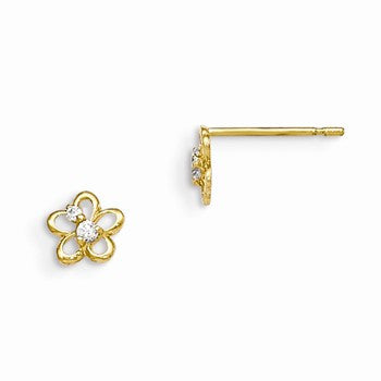 14k Yellow Gold CZ Childrens Flower Post Earrings