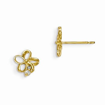 14k Yellow Gold CZ Childrens Flower Post Earrings