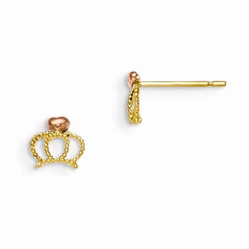 14k Yellow Gold Yellow Rose Gold Childrens Crown Post Earrings