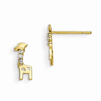 14k Yellow Gold CZ Childrens Giraffe Post Earrings