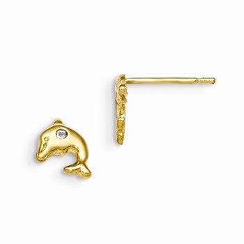 14k Yellow Gold CZ Childrens Whale Post Earrings